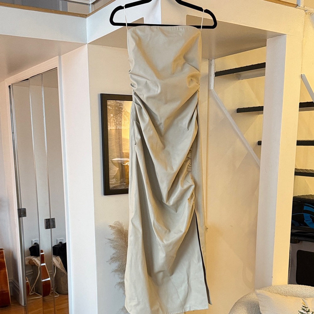 Elegant Beige Leather Zara Strapless Dress